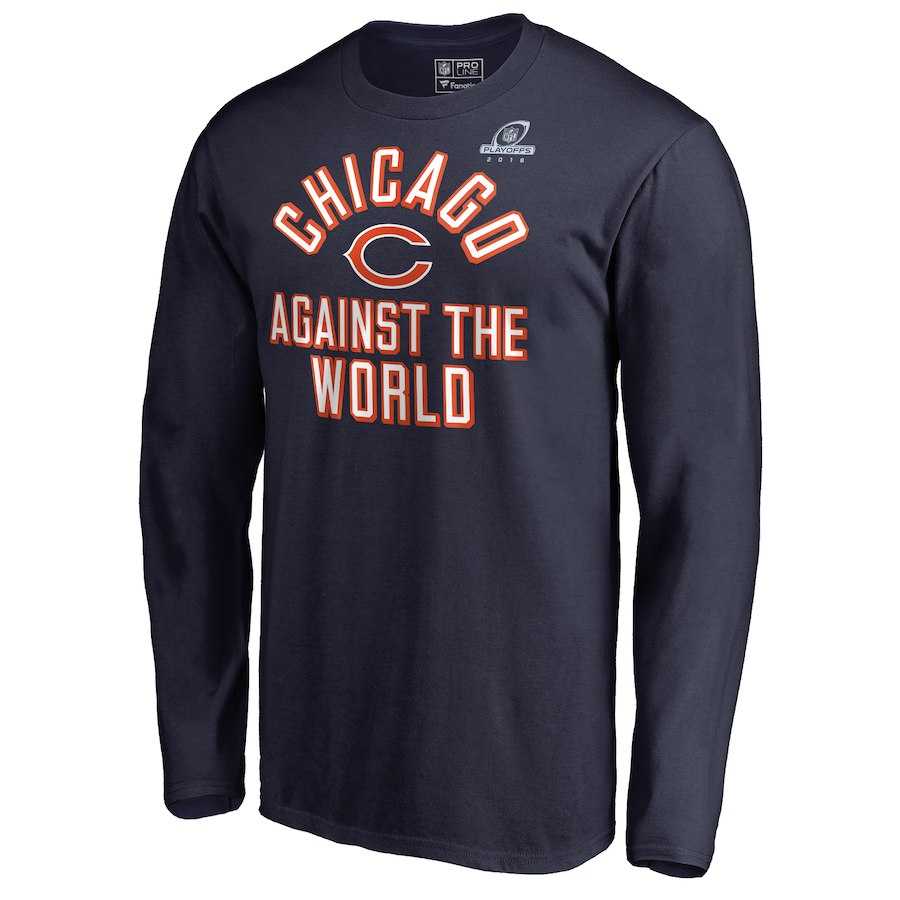 Men's Bears Navy 2018 NFL Playoffs Against The World Long Sleeve T-Shirt,We sell and wholesale Men's Bears Navy 2018 NFL Playoffs Against The World Long Sleeve T-Shirt on line form chian!